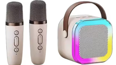 Boxa Karaoke Portabilă K12 cu 2 Microfoane Wireless LED RGB Radio FM