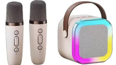Boxa Karaoke Portabilă K12 cu 2 Microfoane Wireless LED RGB Radio FM