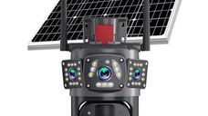 Camera de Supraveghere 4G Panoramica cu panou solar doua Lentile Full HD PTZ Zoom 10X Night Vision