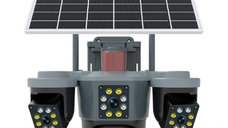 Camera de supraveghere cu panou solar si 4 lentile 4G cu senzor miscare si alarma GRI leduri multiple
