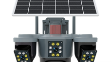 Camera de supraveghere cu panou solar si 4 lentile 4G cu senzor miscare si alarma GRI leduri multiple