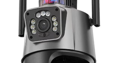 Camera de supraveghere dubla WIFI 8MP exterior/interior Ultra HD 5X zoom comunicare bidirectionala GRI