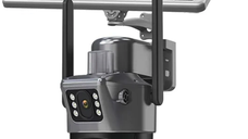 Camera de supraveghere V380 cu panou solar 8MP Detectare PIR lentile duble GRI