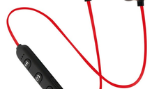 Casti audio Bluetooth sport stereo cu suport magnetic rosu auriu