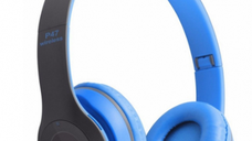 Casti wireless P47 Albastru wireless cu Bluetooth si microfon