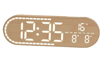 Ceas digital de birou 8053 cu afisaj LED mare, alarma si design cu aspect de lemn
