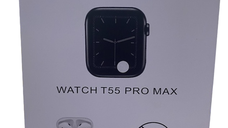 Ceas Inteligent T55 Pro Max cu 2 curele Albe si Casti Wireless