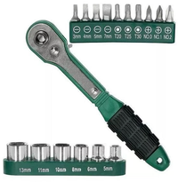 Cheie  8 piese tip clichet  maner VERDE  (10 biti si 6 tubulare 1/4 ) multifunctionala - 1