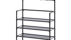 Cuier haine cu 5 rafturi pentru incaltaminte 8 carlige metalic negru 80 X 27.5 X 172 cm