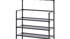 Cuier haine cu 5 rafturi pentru incaltaminte 8 carlige metalic negru 80 X 27.5 X 172 cm