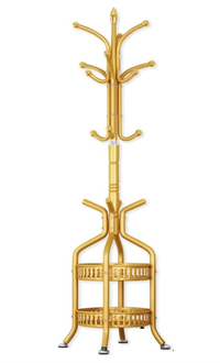 Cuier modern din metal cu cos de depozitare pentru palarii si haine AURIU - 1