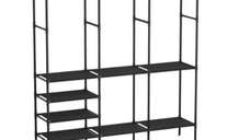 Dulap pliabil structura metalica rafturi multiple negru 162x43x173 cm