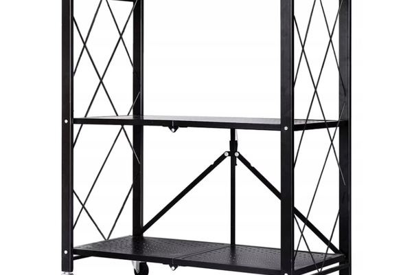 Etajera cu 3 polite mobila Depozitare bucatarie pliabila pe roti Neagra