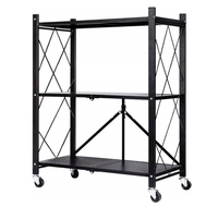 Etajera cu 3 polite mobila Depozitare bucatarie pliabila pe roti Neagra - 1