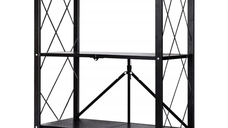 Etajera cu 3 polite mobila Depozitare bucatarie pliabila pe roti Neagra