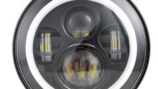 Far LED 7 inch Jeep H4 cu Angel Eyes Alb/Galben DRL + Semnalizare