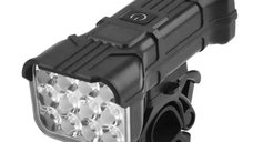 Far LED bicicleta XK-012, 12 LED-uri, 5 moduri de iluminare si claxon 120 dB