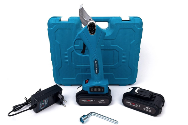 Foarfeca de gradina Kraftworld cu 2 acumulatori pentru vita de vie si crengi 36V Albastru