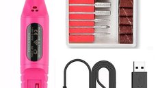 Freza Unghii Roz include 5 pile 5 capete abrazive Viteza Reglabila Semiprofesionala ALIMENTARE USB