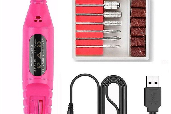 Freza Unghii Roz include 5 pile 5 capete abrazive Viteza Reglabila Semiprofesionala ALIMENTARE USB