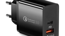 Incarcator de retea Type C si USB PD 36W QuickCharge 3.0
