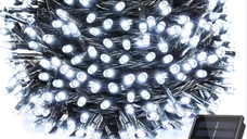 Instalatie Craciun Solara ALB RECE 500 Led 50 metri 7 jocuri lumini si telecomanda