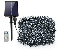 Instalatie solara 1000 LED de 100 metri cu telecomanda pentru exterior ALB RECE HS - 1