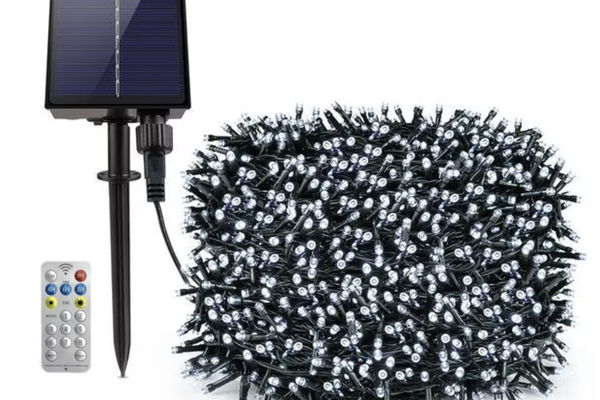 Instalatie solara 1000 LED de 100 metri cu telecomanda pentru exterior ALB RECE HS