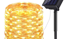 Instalatie solara 30 metri cu 300 LED fir CUPRU telecomanda ALB CALD