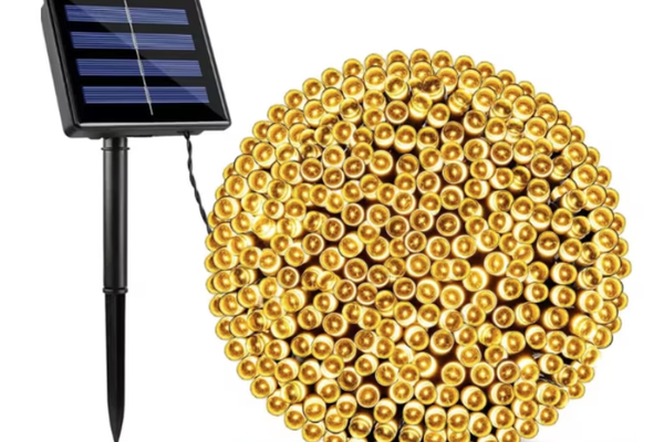 Instalatie solara decorativa lungime 30 metri cu 300 LED ALB CALD