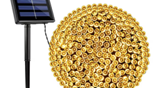 Instalatie solara decorativa lungime 30 metri cu 300 LED ALB CALD