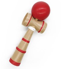 Jucarie Kendama Joc de indemanare din lemn antistres cu dungi rosii - 1