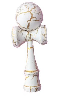 Kendama profesionala din lemn 18 cm model clasic cu design crapat culoare ALB - 1