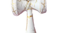 Kendama profesionala din lemn 18 cm model clasic cu design crapat culoare ALB