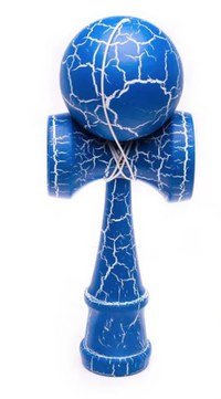 Kendama profesionala din lemn 18 cm model clasic cu design crapat culoare Albastru/Alb - 1