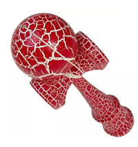 Kendama profesionala din lemn 18 cm model clasic cu design crapat culoare Rosu/Alb - 1