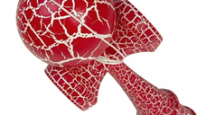 Kendama profesionala din lemn 18 cm model clasic cu design crapat culoare Rosu/Alb