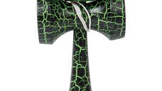 Kendama profesionala din lemn 18 cm model clasic cu design crapat culoare Verde/Negru