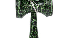 Kendama profesionala din lemn 18 cm model clasic cu design crapat culoare Verde/Negru