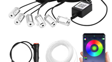 Kit 4 Benzi LED Lumini Ambientale auto RGB Control din Aplicatie Telefon