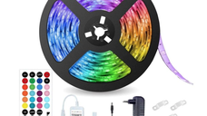 Kit Banda LED RGB Andowl Q T168 de 5 Metri Sincronizare Muzicala Bluetooth Controlul Aplicatie