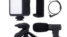 Kit de vlogging cu trepied LED video și suport pentru telefon Q ZJ09