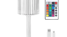 Lampa acrilica tip cristal RGB 16 culori reincarcabila USB control tactil si telecomanda