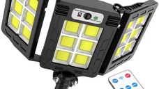 Lampa solara 30w  tripla de perete cu senzor de lumina si miscare cu telecomanda IP65