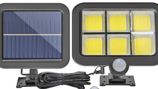 Lampa solara de perete Sl F120 6 x COB LED putere 25W 5000K cu panou solar senzor miscare Neagra