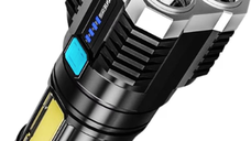 Lanterna cu 4 LED-uri reincarcabila prin USB super-luminoasa raza actiune 300m