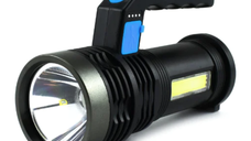Lanterna de mana cu LED Q LED556 cu 1000 lumeni acumulator integrat lumina laterala COB negru