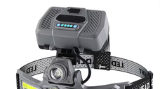 Lanterna frontala LED cu acumulatori reincarcabili si incarcare solara 11 moduri iluminare 2400mAh