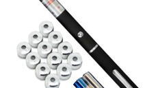 Laser Pointer Verde cu 12 Capete Interschimbabile si 2 Baterii Incluse - Tip Pix