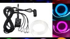 Lumini Ambientale Auto Bluetooth cu LED 6M Fibra Optica 5 Capete Controlabile cu Aplicatie Lotus Lantern